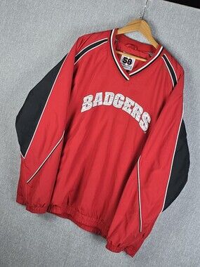 58 Sports Wisconsin Badgers Red/Black/White Pull Over Windbreaker Mens Sz 3X